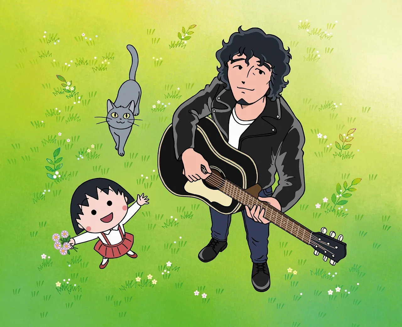 【写真を見る】エンディング主題歌のアニメーション映像で共演するまる子と斉藤和義(右)