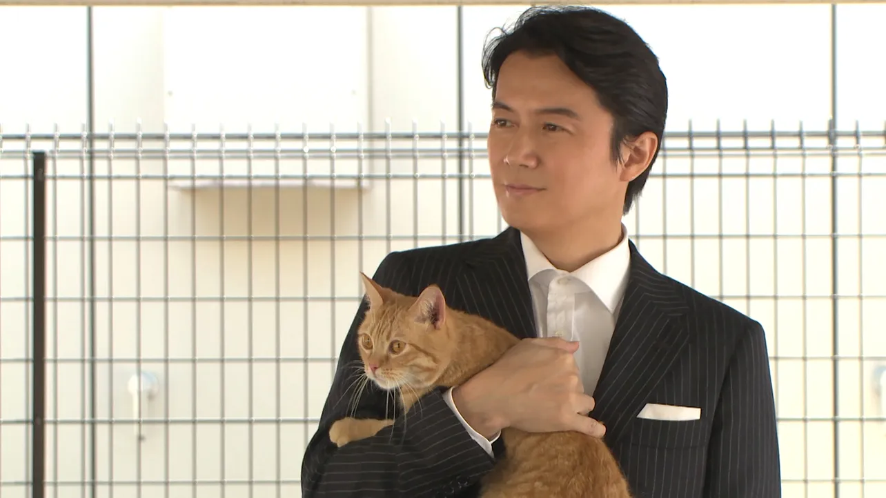 【写真を見る】猫を抱き寄せる姿もカッコイイ！福山雅治演じるビジネスマン・宇賀神圭吾