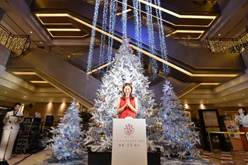 堀田茜、真っ赤なドレス姿でクリスマスツリーを点灯