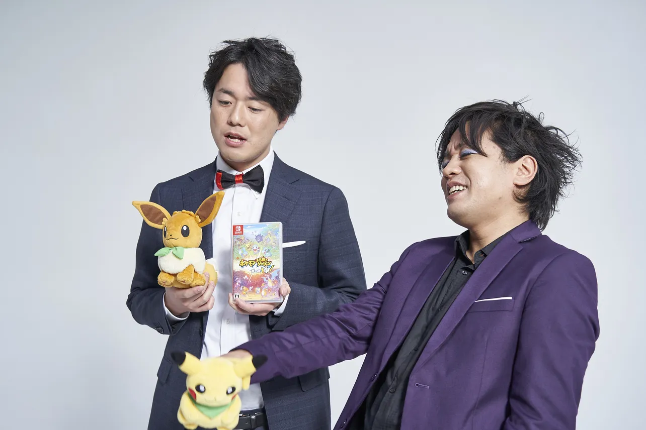 WEB動画「『ぺこぱがポケモンになったら』劇場」撮影後、インタビューに応えるぺこぱの二人