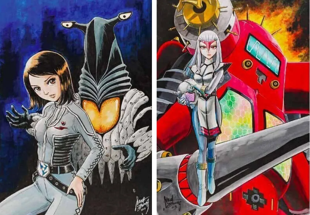左：「ウルトラセブン」 / 右：「大怪獣バトル ウルトラアドベンチャー」(西川伸司原画集『怪獣がいる風景』より)