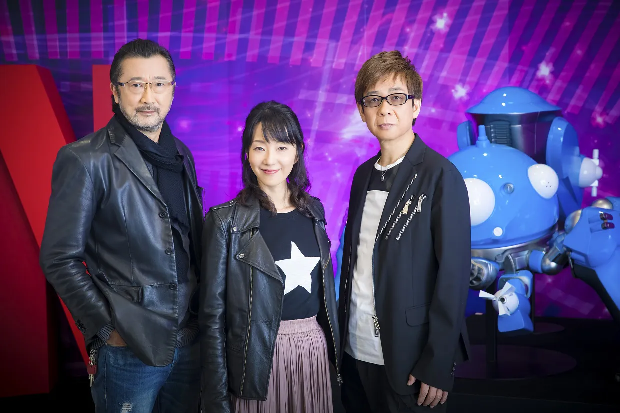 「攻殻機動隊 SAC_2045」でメインキャストの(写真左から)大塚明夫、田中敦子、山寺宏一にメールインタビューを実施