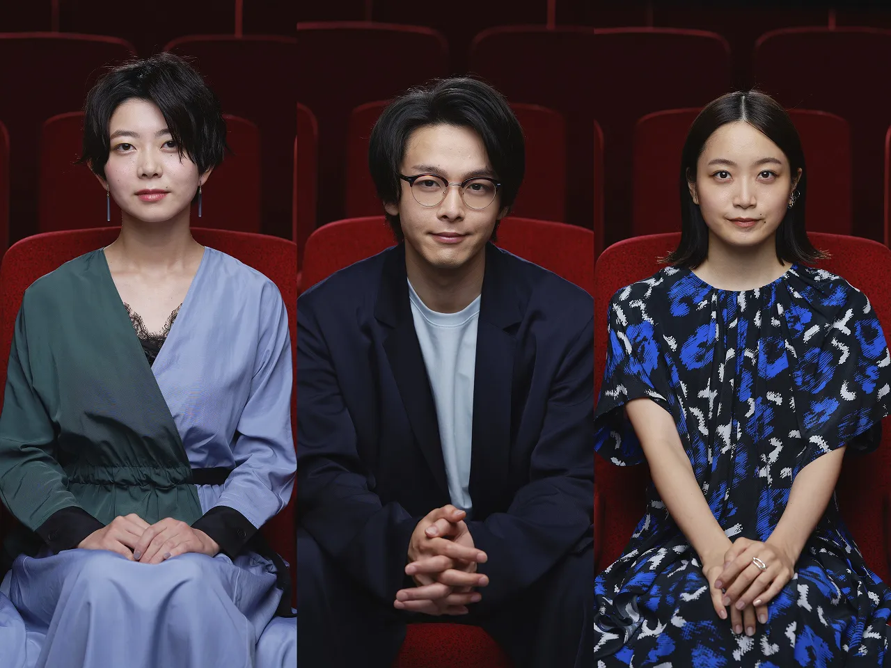 映画「水曜日が消えた」の舞台あいさつに登場した石橋菜津美、中村倫也、深川麻衣(写真左から)