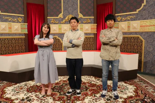 静岡朝日テレビの新番組「となりのスターさん」に出演するさらば青春の光とスミス春子アナウンサー