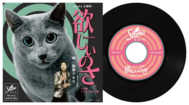 昭和の歌謡スター風な歌手・伽東アキラが歌うCM主題歌「欲しいのさ」のレコードジャケット