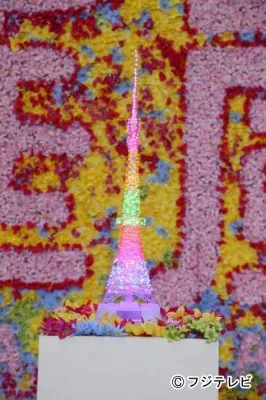 3月16日、1日限定でライトアップされる東京タワーのイメージ。嵐のイメージカラーである青、赤、緑、黄、紫の5色にライトアップされる