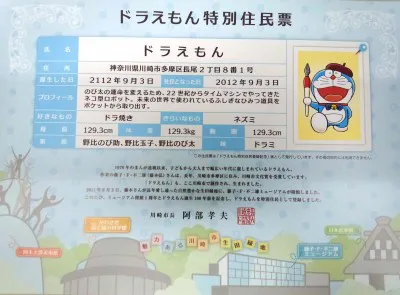 阿部孝夫川崎市長からドラえもんに与えられた「特別住民票」