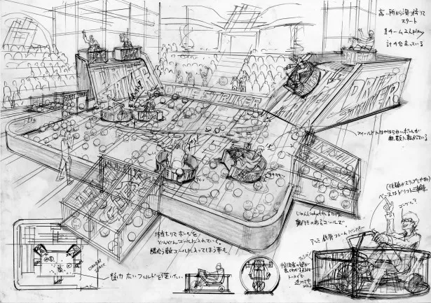 鈴木氏の描いたラフ案。原案はカートが上段から下ってくるスタイルだった