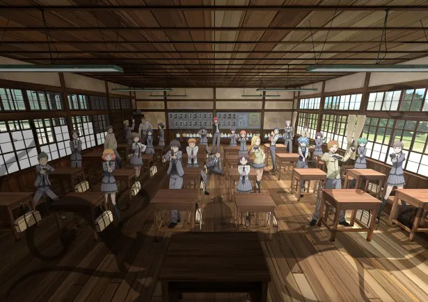 アニメ「暗殺教室」の新ビジュアルは、3-Eの教壇に立つ殺せんせーを狙う生徒26名が描かれている