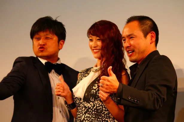 WOWOW海外ドラマ「エージェント・オブ・シールド」の特別上映会に登場した(左から)大谷ノブ彦、原幹恵、尾崎英二郎