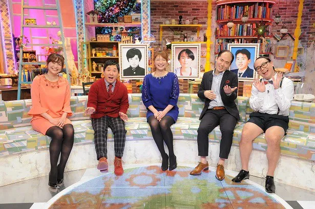 「あいつ今何してる？ゴールデンSP」に登場する久冨慶子アナ、爆笑問題・田中裕二、小椋久美子、トレンディエンジェル(左から)