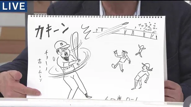 試合映像を流さないスポーツコーナーで、蛭子能収はプロ野球の試合を漫画で紹介