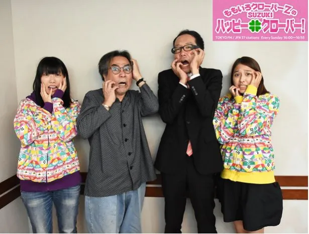 ももいろクローバーZのラジオ「ももいろクローバーZのSUZUKI ハッピー・クローバー！」にゲスト出演する稲川淳二(左から2番目)