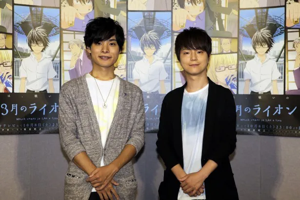 アニメ「3月のライオン」試写会に登場した河西健吾(右)と岡本信彦(左)