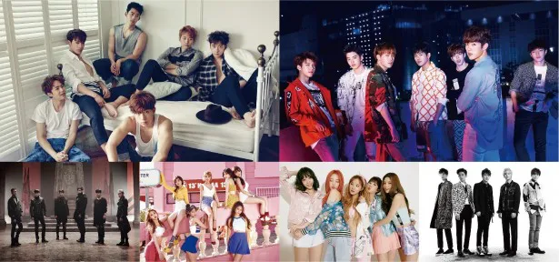豪華K-POPアーティストの祭典「Korean Music Wave in Fukuoka」の模様を放送！（左上から時計回りで）2PM、INFINITE、FTISLAND、EXID、AOA、B.A.P